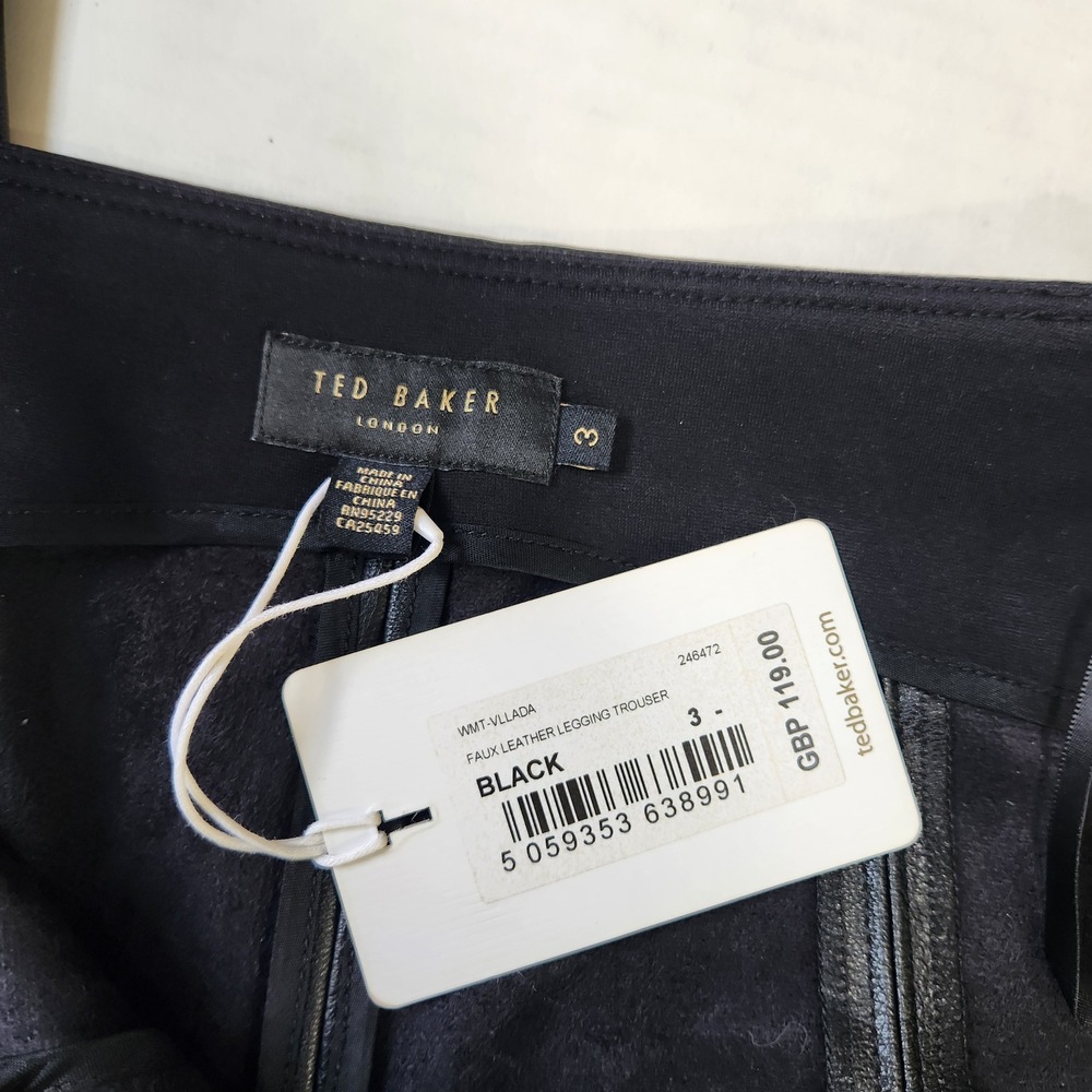 Ted Baker NWT Faux Leather Legging Trousers Black High Rise Size 3 US 8 Side Zip - Picture 3 of 11